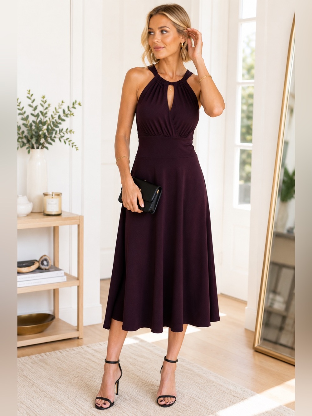 Jones New York Eggplant Halter Midi Dress Sz 10